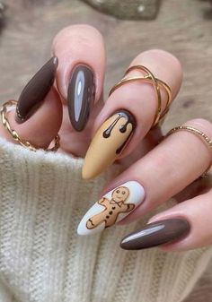 Cute Nails For Fall, Christmas Gel Nails, Winter Nail Designs, Fall Nail Colors, Brown Nails