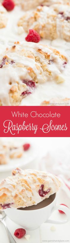 white chocolate raspberry scones on a plate