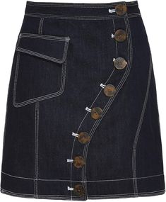 Denim Skirt Design, Long Jean Skirt, Skirt Inspiration, Button Skirt, Iranian Women Fashion, Embellished Denim, Trendy Fashion Tops, Jeans Rock, Sewing Skirts