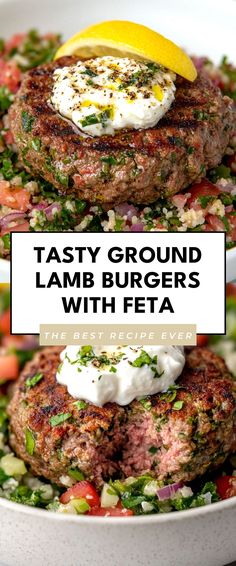 Image for Tasty Ground Lamb Burgers with Feta Ground Lamb Burgers, Ground Pork Burgers, Lamb Burgers With Feta, Unique Burger Recipes, Lamb Burger Recipes, Ground Lamb Recipes, Classic Burger, Lamb Burgers, Burger Night