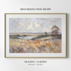 a painting hanging on the wall next to a white frame with text that reads graphic garden print shop