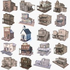 many different types of houses and buildings are shown in this image, including one that is made out of metal