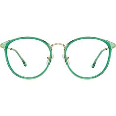 A timeless style gets a colorful twist in these chic round glasses. The shiny metal eyeglasses features a splash of color on the rims and temple arms. For added comfort the look has spring hinges and soft plastic temple tips. | Zenni Women's Round Prescription Eyeglasses Green Mixed Round Frame Metal Sunglasses With Glass Lenses, Artsy Vibe, Metal Eyeglasses, Round Eyeglasses Frames, Diamond Face Shape, Sweet Clothes, Rim Design, Diamond Face, Zenni Optical