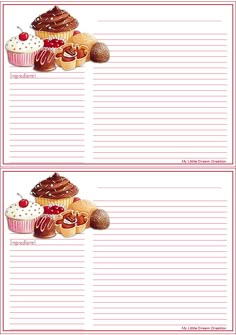 two lined menus with cupcakes and other pastries on the top one