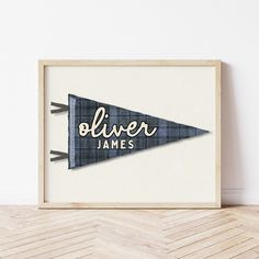 an image of a framed sign with the name silver james on it in front of a white wall