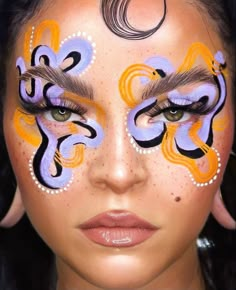 Scribble Makeup Look, Make Up With Jewels, Creative Makeup Looks Colorful, Fantasy Makeup Ideas Creative, Face Art Makeup Paint Ideas, Crazy Makeup Art, Creative Face Makeup, Abstract Makeup Looks, Halloween Backgrounds Wallpapers