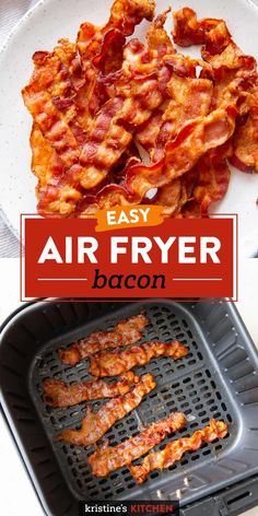 easy air fryer bacon recipe with text overlay