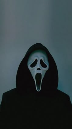 a person in a black hooded jacket with a scream mask on