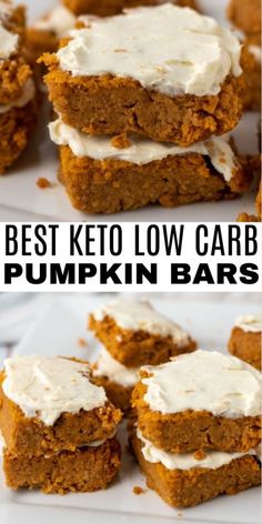 the best keto low carb pumpkin bars with cream cheese frosting on top