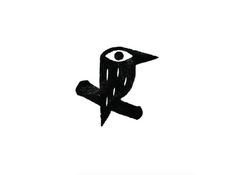 a black and white drawing of a bird with an eye on it's head