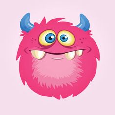 an image of a pink monster with horns on it's head and big eyes