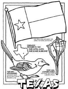 the texas state flag and some other things that are on display in this coloring page