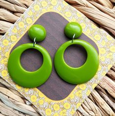 Moss Green Drop Hoop Earrings, Retro 50s 60s Inspired, Rockabilly Vibes, Statement Hoops, Handmade Resin Jewellery By RosieMays Rockabilly Looks, 50s Rockabilly, Drop Hoop Earrings, Resin Jewellery, Vintage Summer Dresses, Earring Posts, Colour Combination, 1950s Fashion, Stainless Steel Earrings