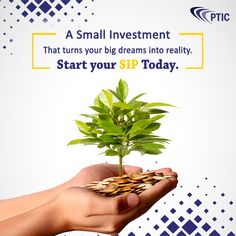 a person holding money in their hand with the words, small investment that turns your big dreams into reality start your sip today