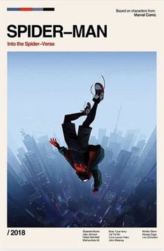 the cover of spider - man into the spider - verse, with an image of a person jumping in the air