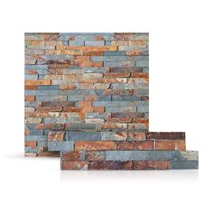 a brick wall with different colored bricks on the top and bottom, as well as an image