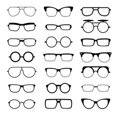 Sunglasses, eyeglasses, geek glasses different model shapes vector silhouettes icons. fashion assortment eyewear illustration Galactik Football, Shape Icons, Geek Glasses, Plastic Fashion, Black Eyeglasses Frames, Red Eyeglasses, Shapes Vector, Red Sunglasses, Heart Shaped Sunglasses