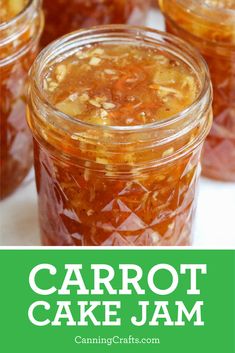 carrot cake jam in a jar with text overlay that reads carrot cake jam canning