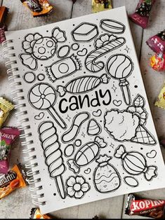 a coloring book with candy and candies on it