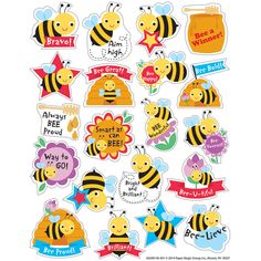 a bunch of stickers with bees on them