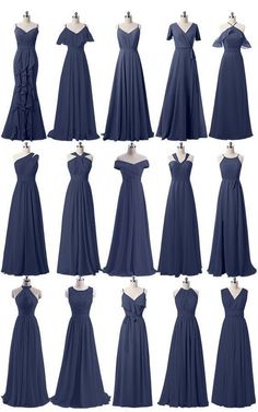 the different types of bridesmaid dresses are shown in this image, and there is also