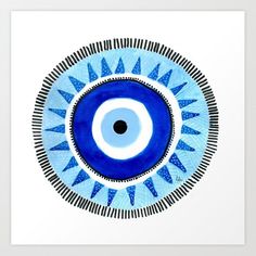 a blue and white painting with an evil eye in the center art print by design express