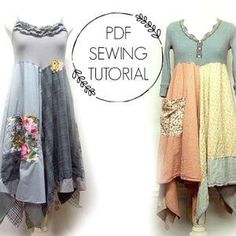 two dresses are shown side by side with the words free sewing pattern on them and below