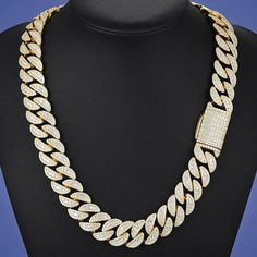 VVS1 Moissanite Studded Yellow Gold Plated Fully Iced Cuban Link Chain Necklace Rolex Diamond, Bling Crafts