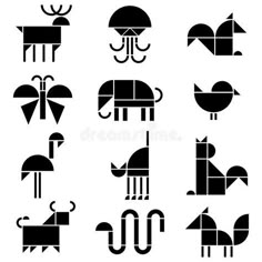 different types of animals and birds in black and white royalty photo - illustration, clipping