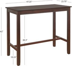 a table with measurements for the top and bottom section, including an end table in dark wood