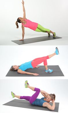 a woman is doing an exercise on a mat