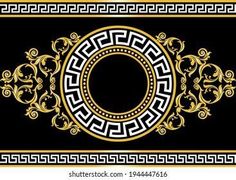 an ancient greek border with gold and black ornament on a black background, in the style of classical art nouveau