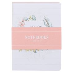 the lord notebooks set of 3 in pink and white with floral design on each side