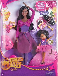 the barbie doll is wearing a purple dress