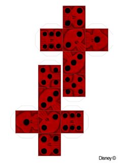 red dices with black dots are arranged in the shape of a number 5 and four