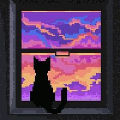 a black cat sitting on top of a window sill looking out at the sky