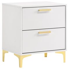 a white and yellow nightstand with two drawers