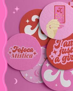 pink and red stickers with the words fagoa just a girl on them