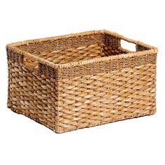 an empty wicker basket on a white background