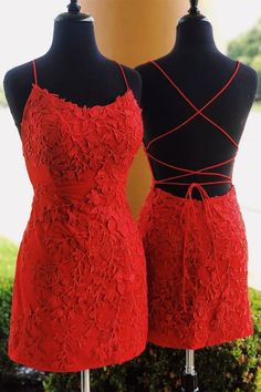 SGD093 Tie Back Appliqued Sheath Red Homecoming Dress on Storenvy Hot Hoco Dresses, Red Homecoming Dresses Short, Gaun Koktail, Tight Homecoming Dress, Dresses Fitted, Dress Applique, Applique Lace, Homecoming Dresses Short Tight, Mini Prom Dresses