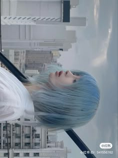 Light Blue Wolfcut, Short Light Blue Hair, Light Blue Short Hair, Long Light Blue Hair, Blue Hair Girl Aesthetic, Blue Haired Girl Aesthetic