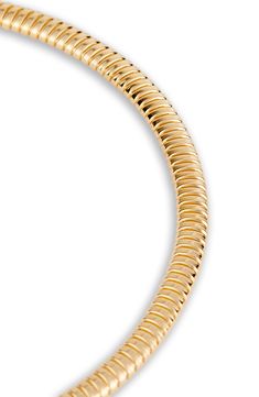 Crafted in Italy from sterling silver and plated in 18-karat gold, this slinky and slender necklace shines with textural grooves. 15 1/2" length; 1/4" width Push-clasp closure Sterling silver/18k-gold plate Made in Italy Size 16, 18k Gold, Gold Plate, In Italy, Angeles, Nordstrom, Yellow Gold, Italy, Sterling Silver