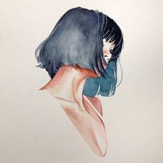 a watercolor painting of a woman's head and shoulders