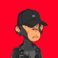 a drawing of a monkey wearing a black hat and jacket with the words defe one on it