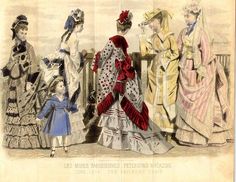 Pink one. Asymmetrical overskirt. 1874 fashion plate. Old Gods Of Appalachia, 1870s Dress, Victorian Style Clothing, Western Womens Fashion, Victorian Men, 1870s Fashion, Victorian Era Fashion, Era Fashion, Antique Fashion