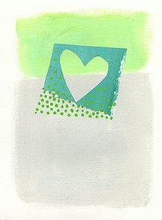 a green and white painting with a heart on it