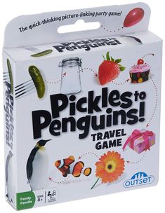 the pickles to penguins travel game is in its box and ready to be played