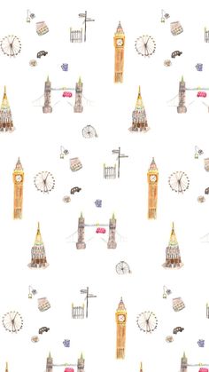 a white background with watercolor drawings of london and the big ben clock tower