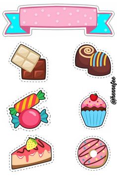 stickers with different types of cakes and pastries