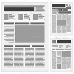 three pages with different layouts for each page, one is black and the other is white